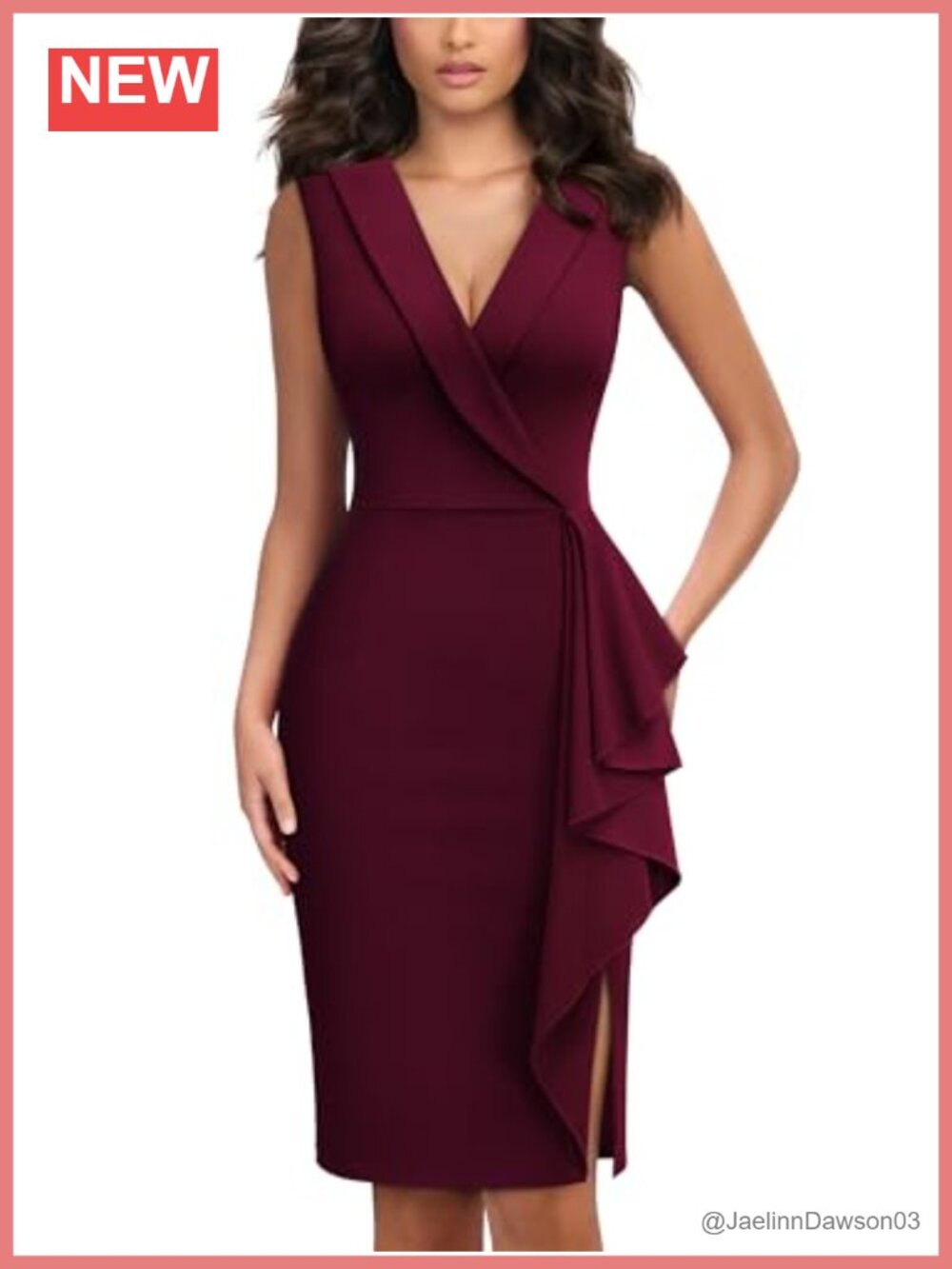 Miusol Business V-Neck Ruffle Sheath Cocktail Work Dress